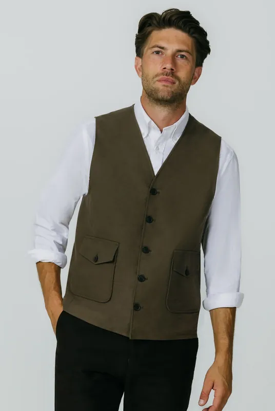 Olive Moleskin Waistcoat - Dobell