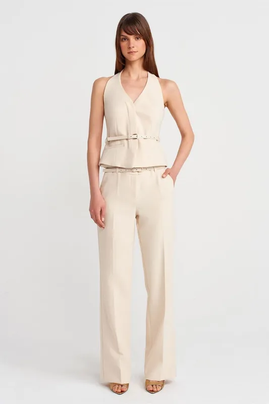 Belted Straight-leg Crepe Trousers