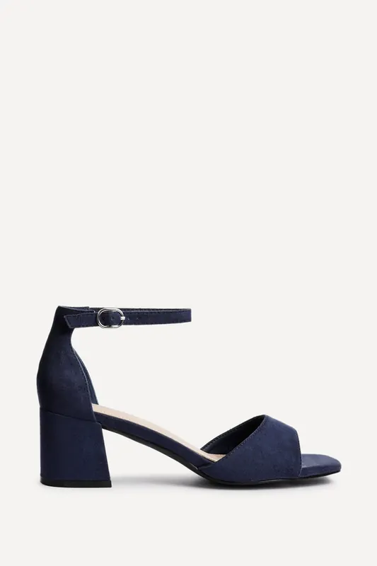 Maddie Navy Faux Suede Block Heels - Linzi