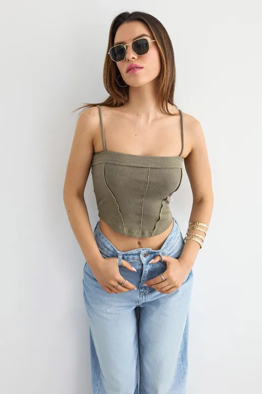 Ribbed Corset Cami Top with Front Seam - Hiccup