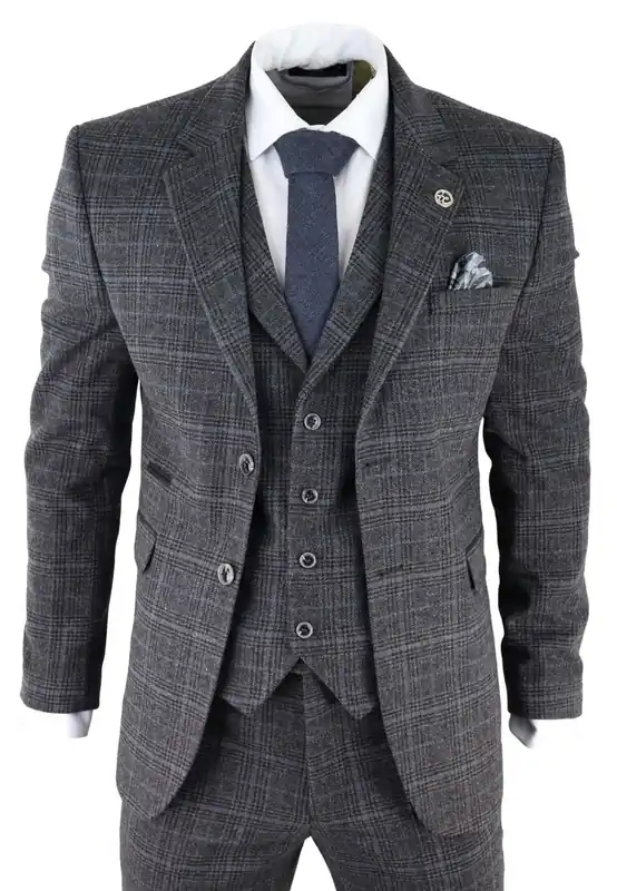 Check 3 Piece Tweed Suit Peaky Blinders 1920s Gatsby Tailored Fit - Infinity Leather