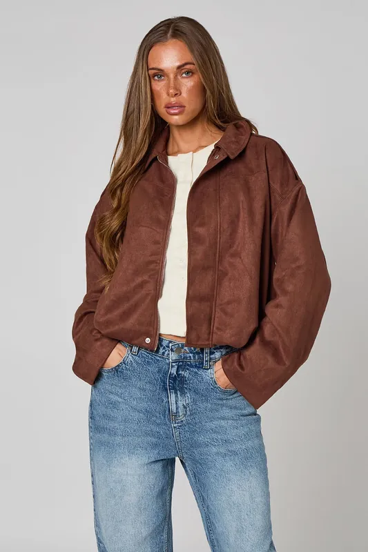 Suede Collared Bubble Hem Jacket - Urban Bliss