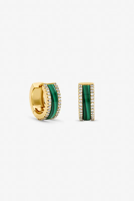 Gold Plated Crystal and Malachite Hoop Earrings - Jon Richard