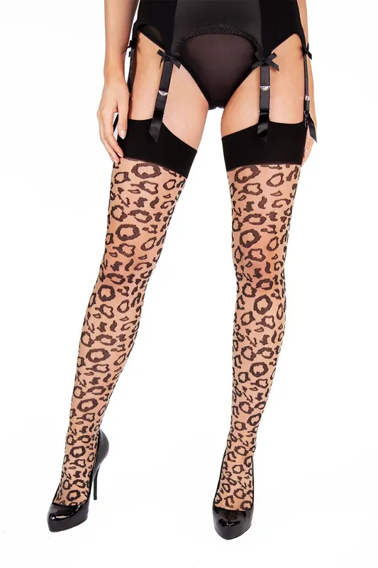 Bettie Page Leopard Knit Stockings - Bettie Page Lingerie