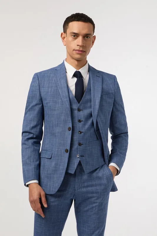 Blue Check Slim Fit Jacket - Antique Rogue