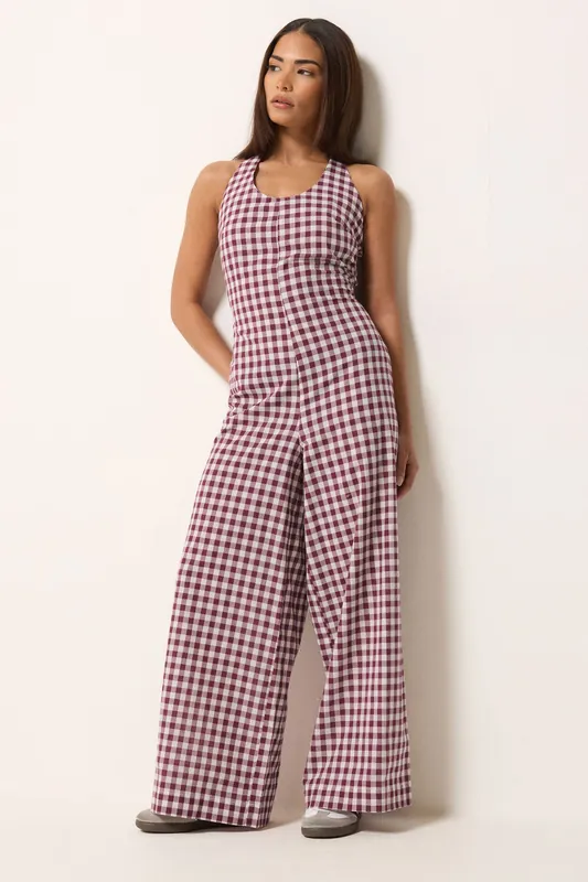 Petite Gingham Wide Leg Jumpsuit - PixieGirl