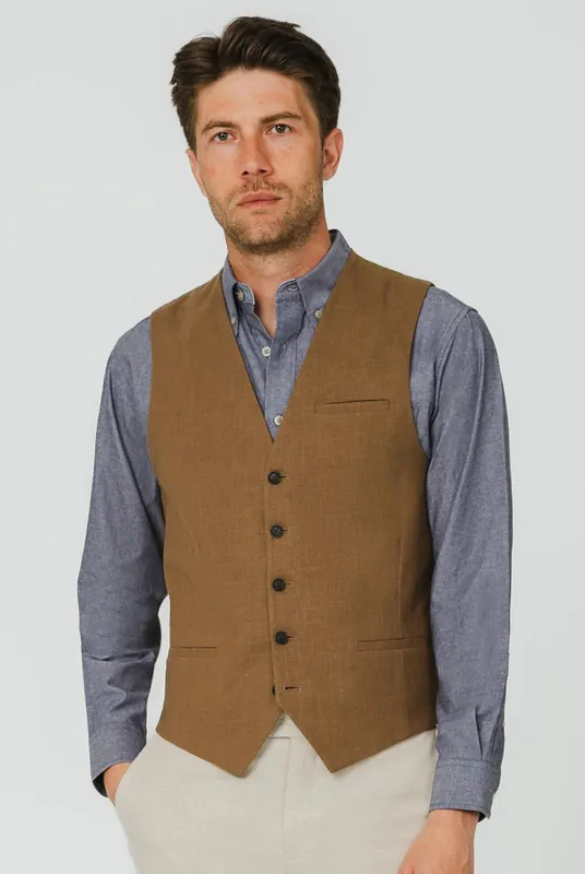Mid Brown Ramie Waistcoat - Dobell
