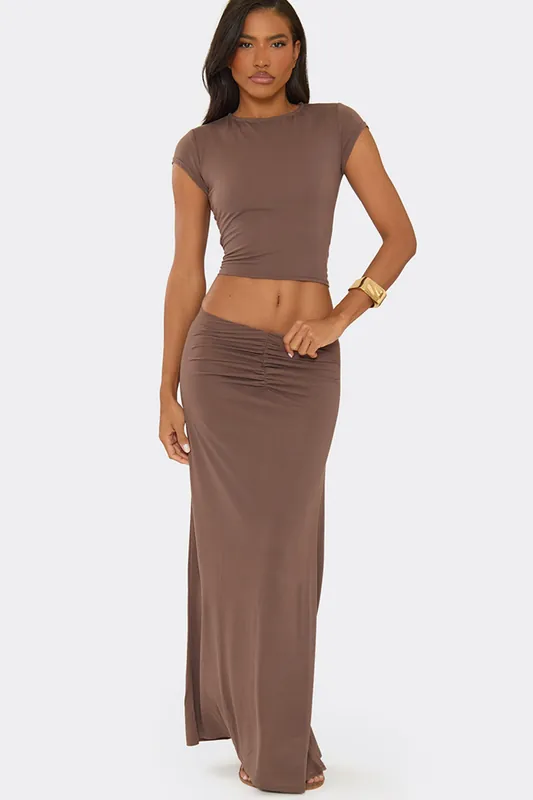Ruched Mid Rise Maxi Skirt - EGO
