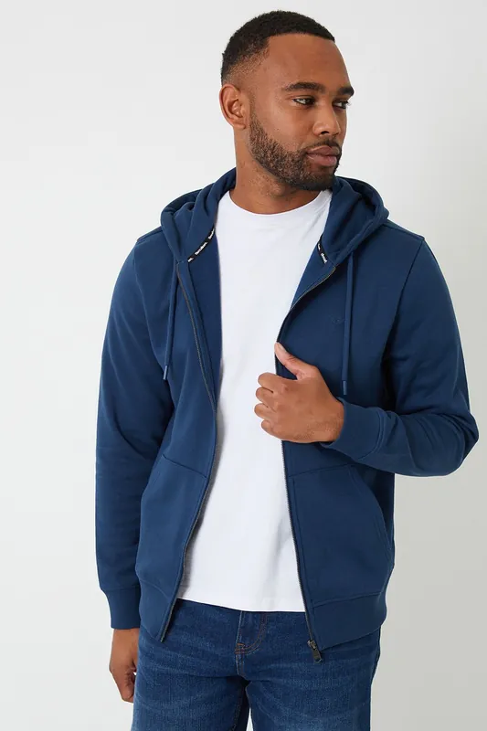 Cotton Blend Zip Through Hoodie - Threadbare
