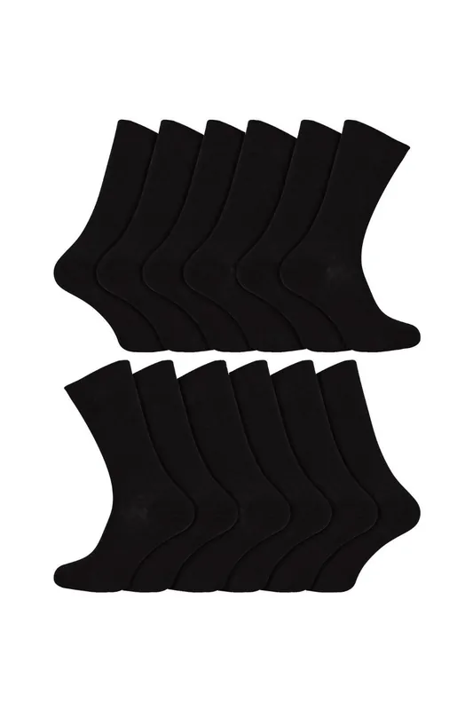 12 Pair 100% Egyptian Cotton Luxury Seamless Mid Calf Black Socks - Sock Snob