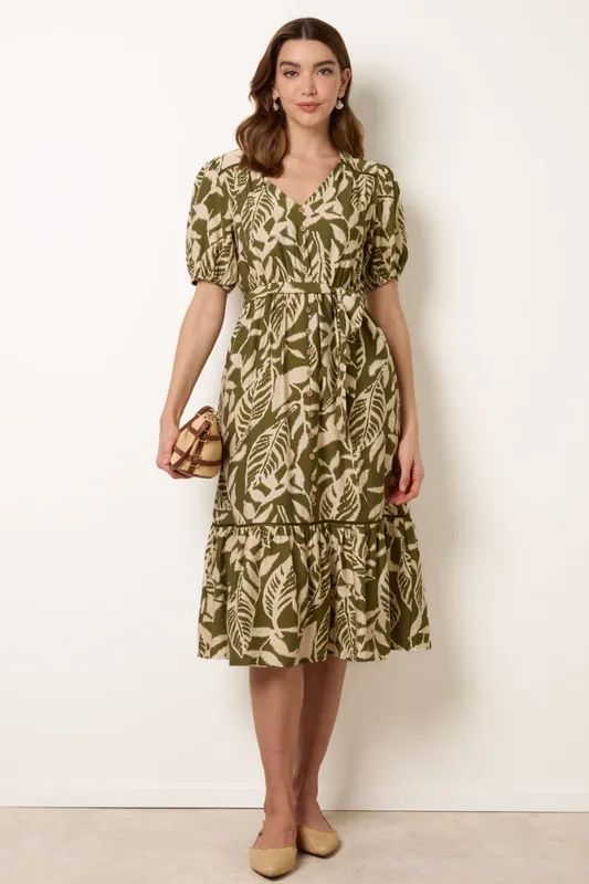 Khaki Coconut Button Belted Midi Dress - Blue Vanilla