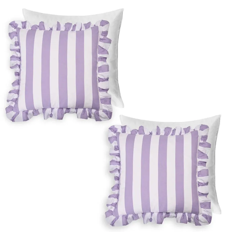 2 Pack Stripe Frill Filled Cushion Cover - OHS