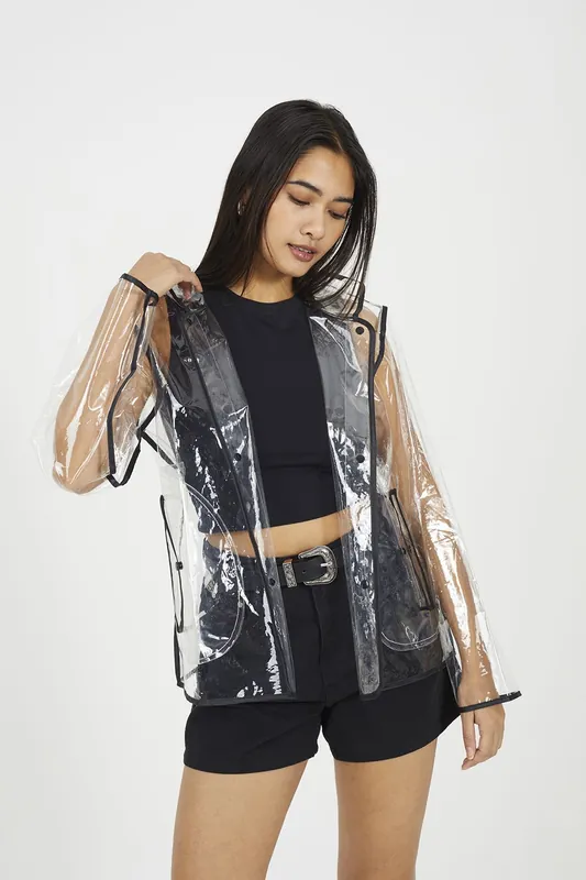 Clear Hooded Festival Rain Mac With Contrasting Binding - Brave Soul