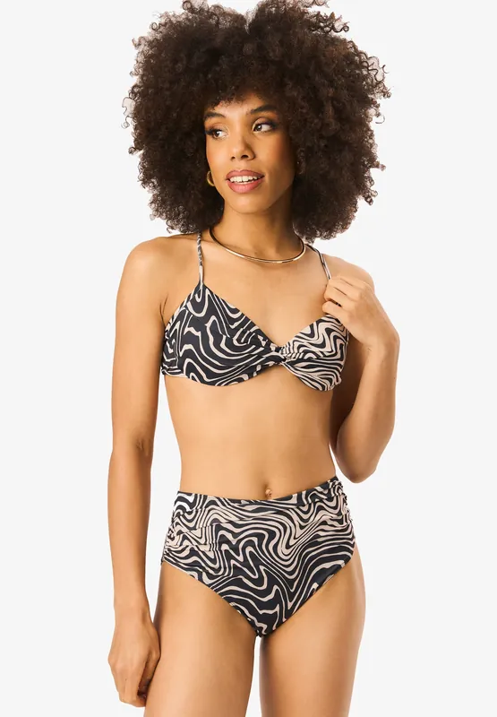 Mono Swirl High Waisted Ruched Bottoms - Gini London