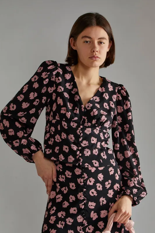 V-Neck Button Front Blouse