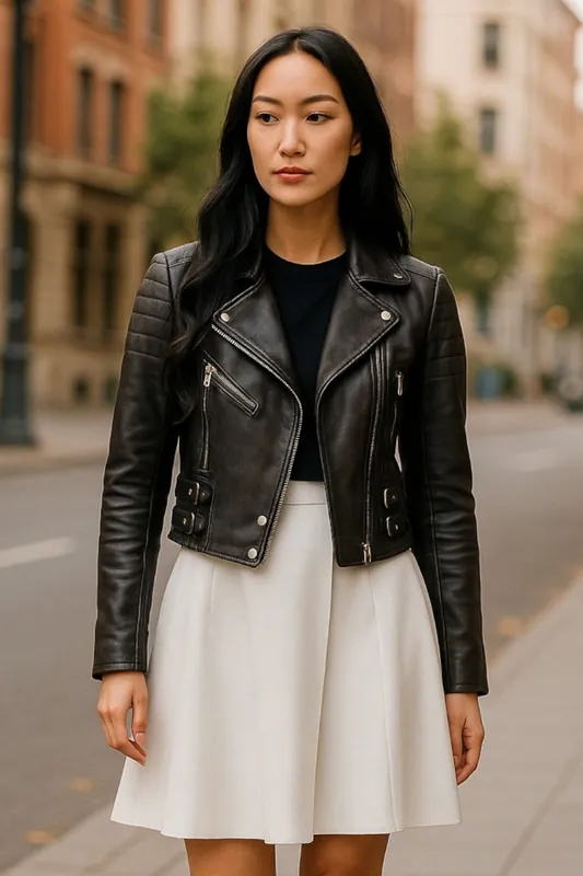 Cropped Brando Leather Biker Jacket-Durban