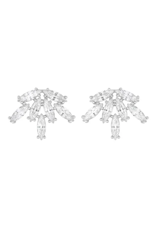 Rhodium Plated Cubic Zirconia Starburst Earrings - Jon Richard