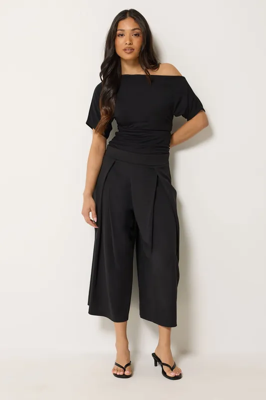 Petite Pleated Cropped Wide Leg Trousers - PixieGirl