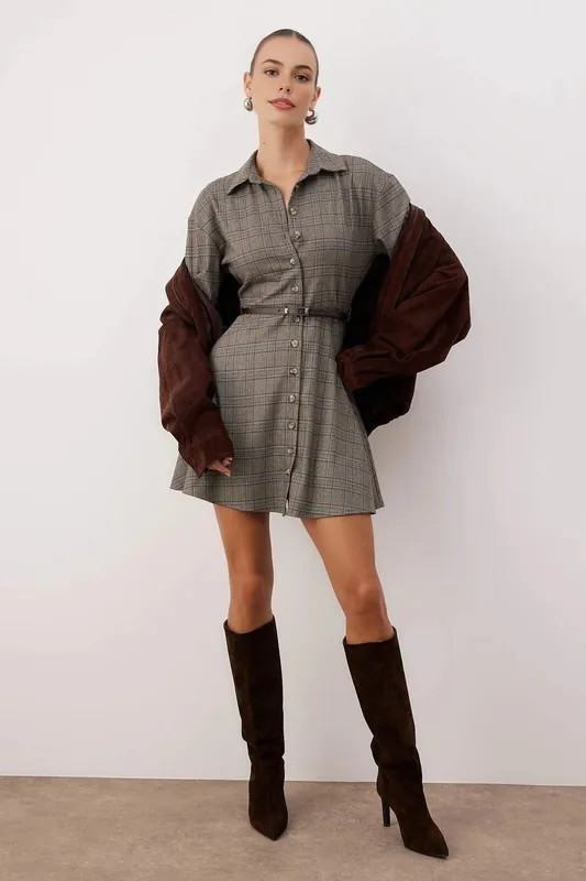 Argyle Mini Woven Dress With Belted Detail - WOVCOR