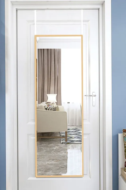 28cm W x 118cm H Gold Frame Over the Door Full Length Mirror - Living and Home