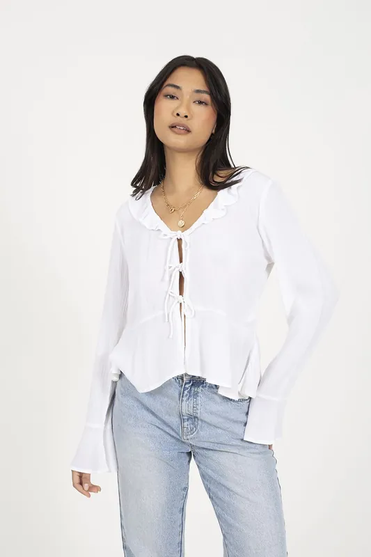 Bell Sleeve Frill Tie Front Blouse - Brave Soul