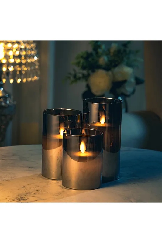 3Pcs Smoke Grey Glass Flameless LED Candles Realistic Swaying Flame Pillar Candles with Remote Control & Timer for Wedding Christmas Home Decor - Living and Home