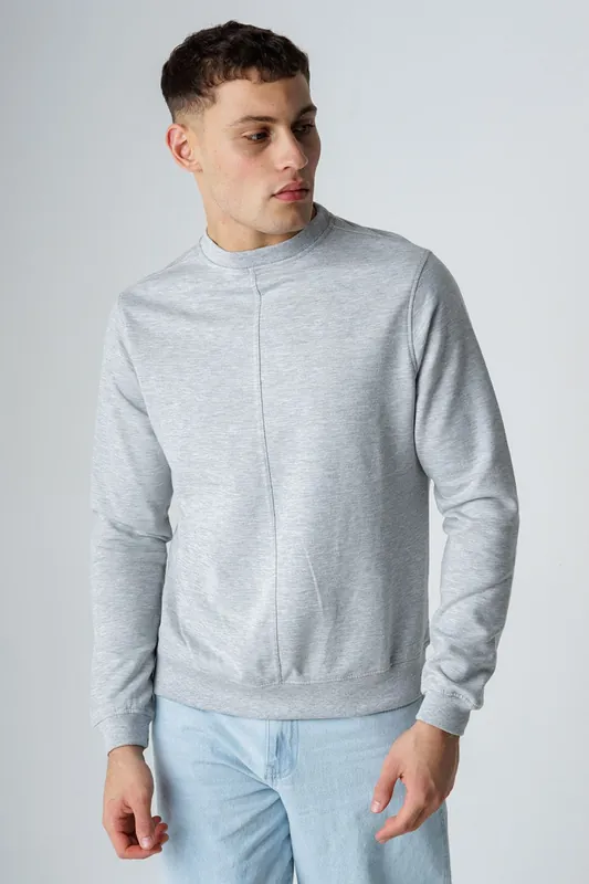 Cotton Blend Crew Neck Acid Wash Seam Sweatshirt - Influence
