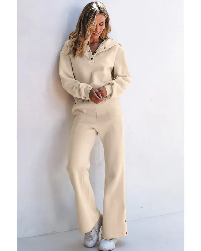 Parchment Solid Color Hoodie and High Waist Pants Two Piece Activewear - Azura Exchange