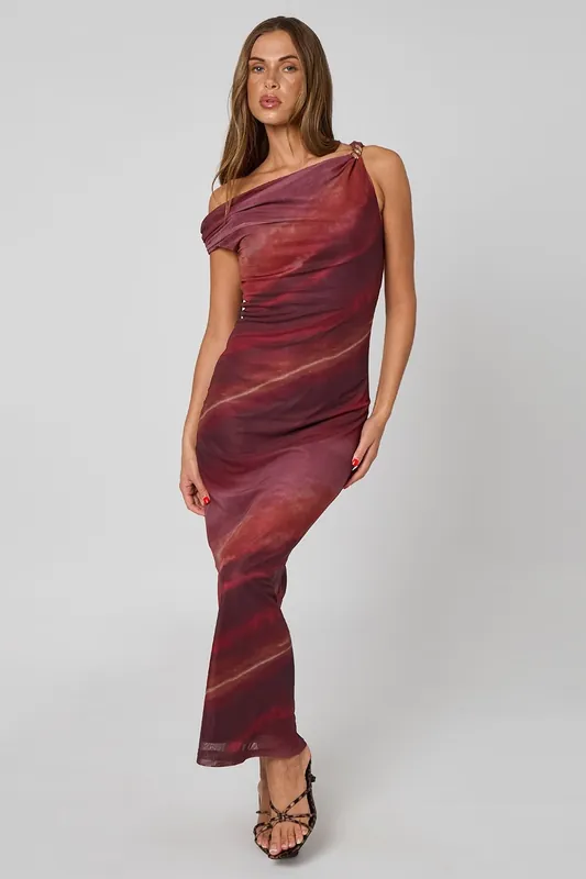 Tie Dye Max Gold Trim Maxi Dress - Urban Bliss