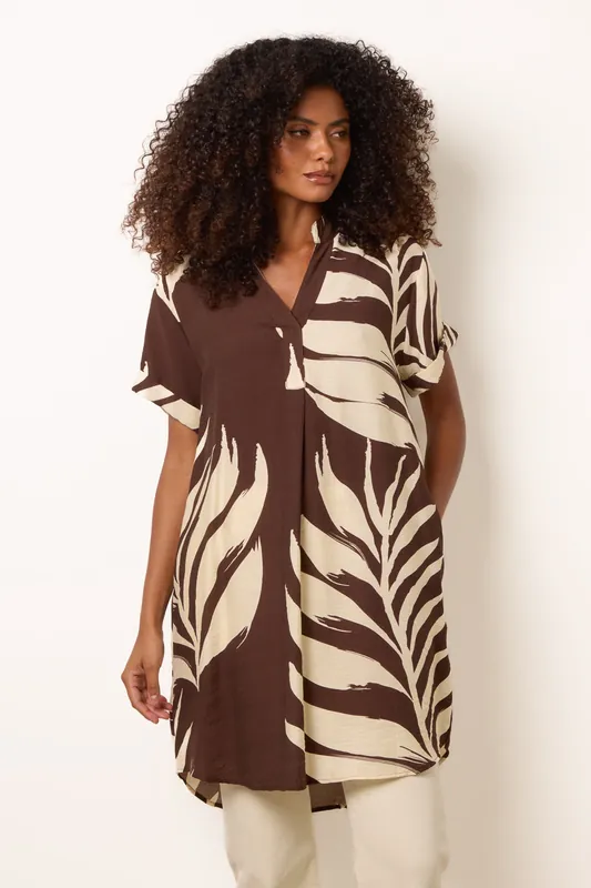 Brown Palm Print Tunic Top - Blue Vanilla