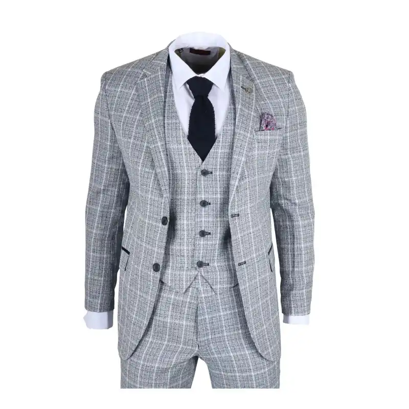 3 Piece Plaid Check Suit Tailored Fit Formal Set - TruClothing