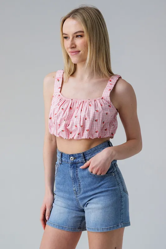Sleeveless Shirred Square Neck Strappy Cropped Top - Influence