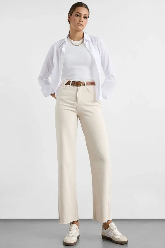 High-Waist Denim Pants with Belt