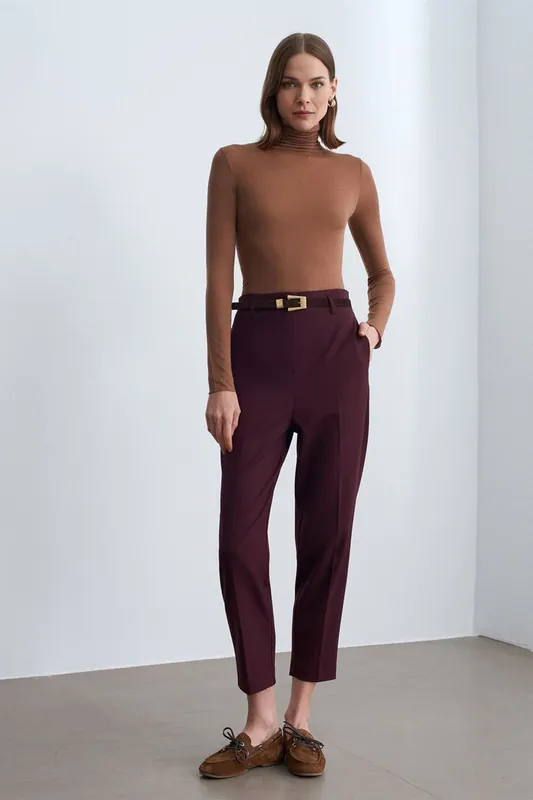 High-Waist Straight-Leg Crepe Trousers