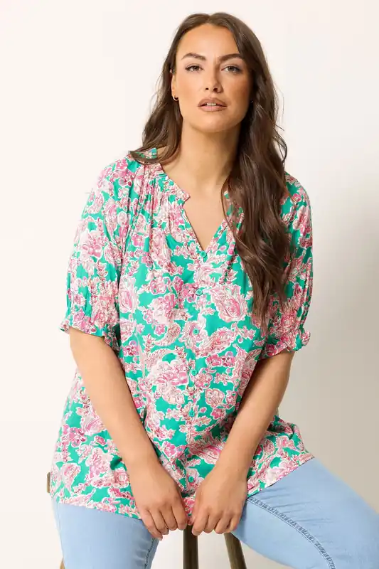 Floral Print Frill Neck Top - Yours