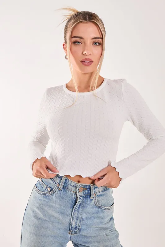 Zig Zag Jersey Long Sleeve Top - Pink Vanilla
