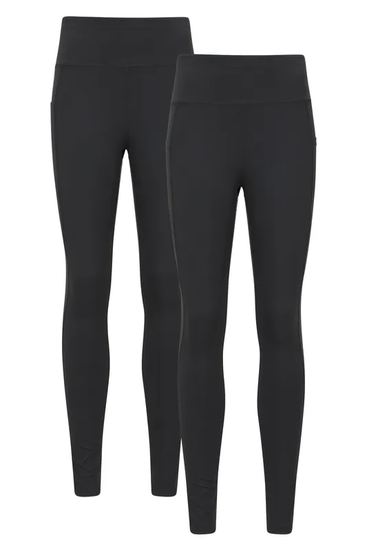 2 Pack 'Blackout' Lightweight Moisture Wicking High Waisted Leggings - Mountain Warehouse