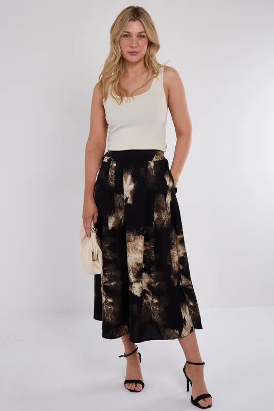 Black Brushstroke Print Midi Skirt - Love Sunshine
