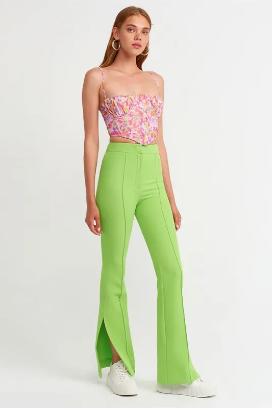 High-waist Flare-leg Trousers With Slit