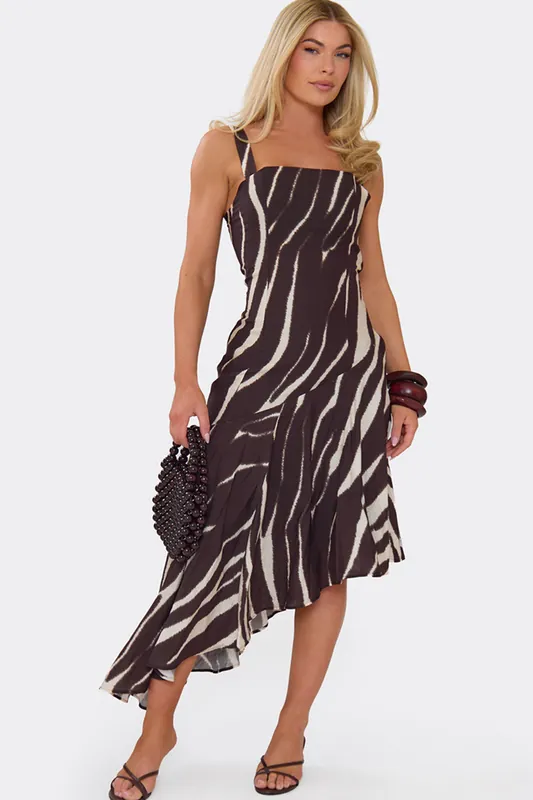 Asymmetric Hem Strappy Asymmetric Hem Midi Dress - EGO