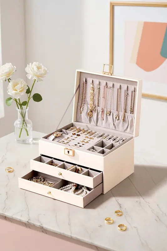 PU Leather Jewellery Box with Mechanism Key Lock - SHEONLY