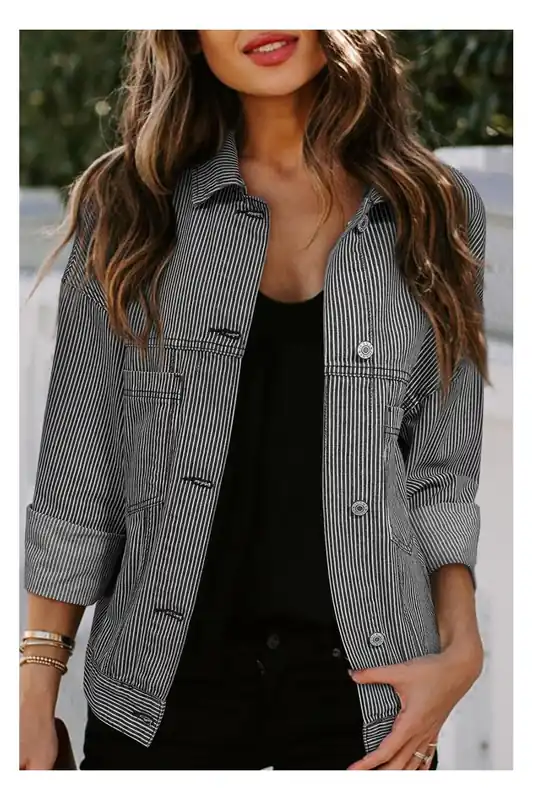 Striped Denim Jacket Casual Outerwear - Everyday The Label