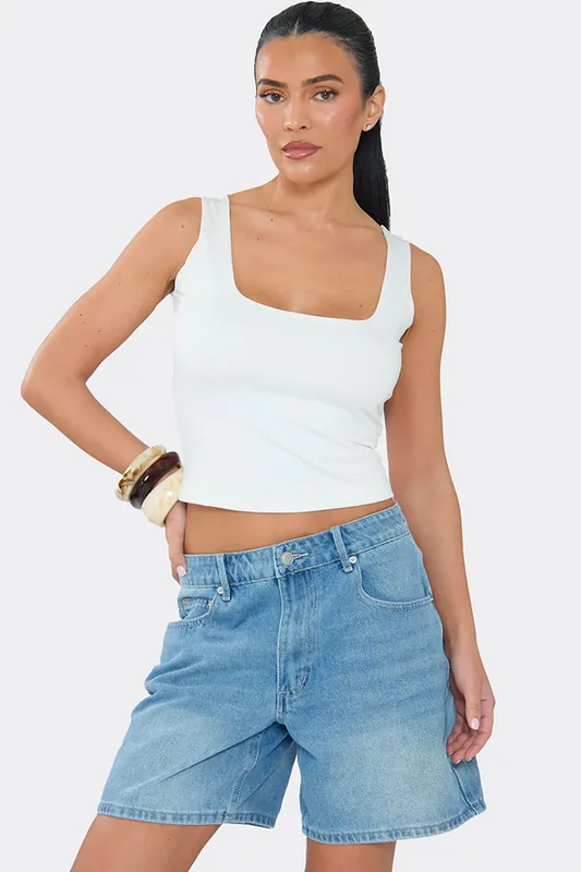 Oversized Denim Mid Rise Shorts - EGO