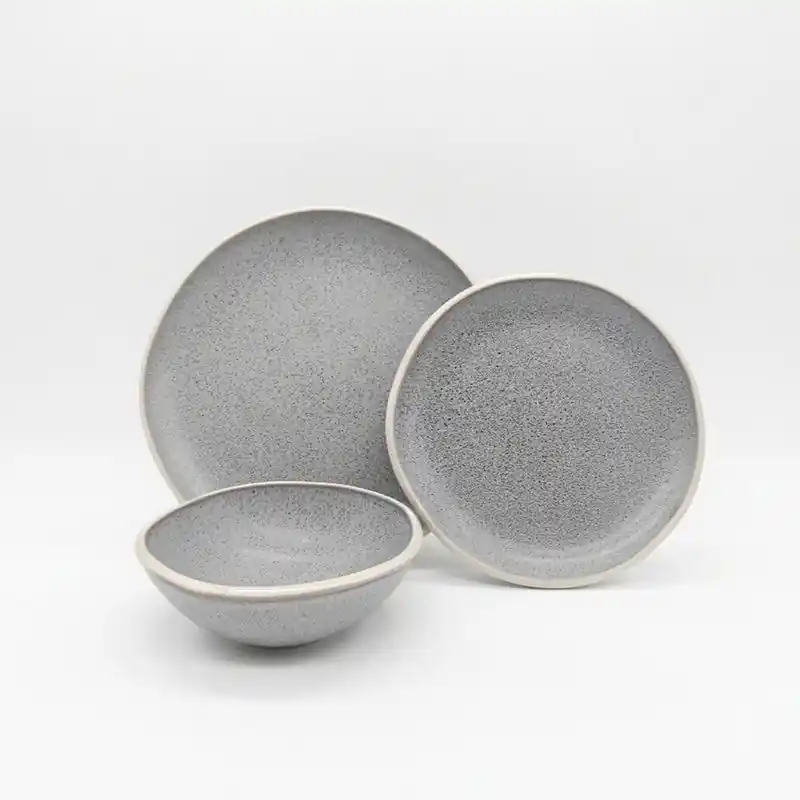 Reactive Grey Glaze Dinner Set Nordic Pebble Plates Bowls 6pc Set - Glim & Glam