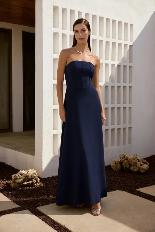 Strapless Corset Detail Maxi Dress - WOVCOR