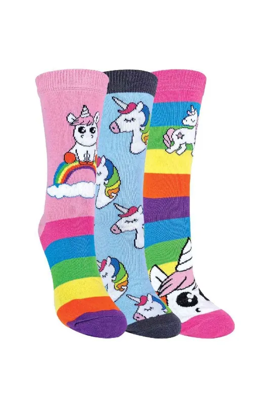 3 Pack Striped Colourful Novelty Rainbow Unicorn Socks - Sock Snob