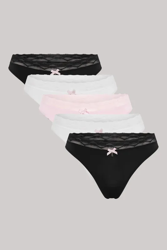 Multi Pack (5) Lace Waist Thong - ELLE