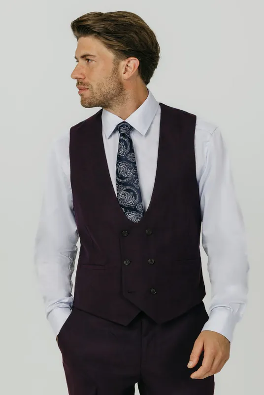 Blackberry Twill Double Breasted Waistcoat - Dobell