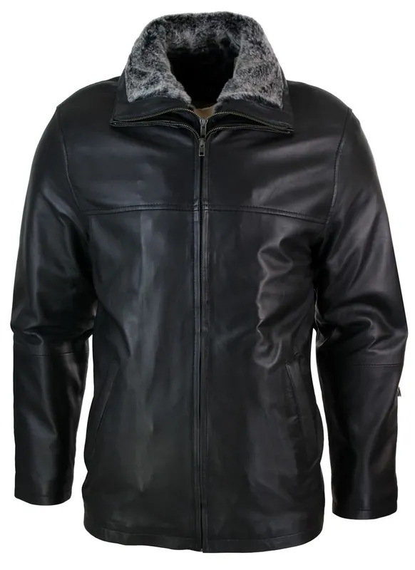 Classic Double Leather Coat Jacket Regular Fit - TruClothing