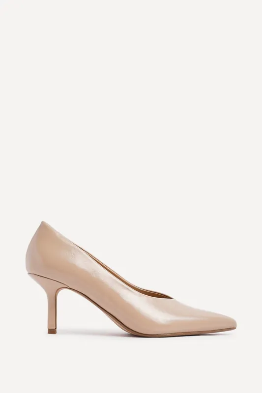Bellamy Nude Faux Leather V-Cut Vamp Court Heels